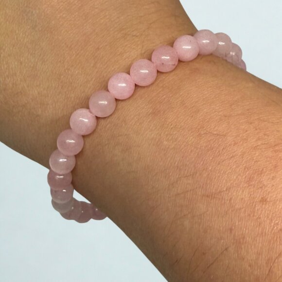 Rose Quartz Crystal Beaded Stretchy Bracelet - 6mm Crystal Jewelry, Petite Size - Picture 6 of 11